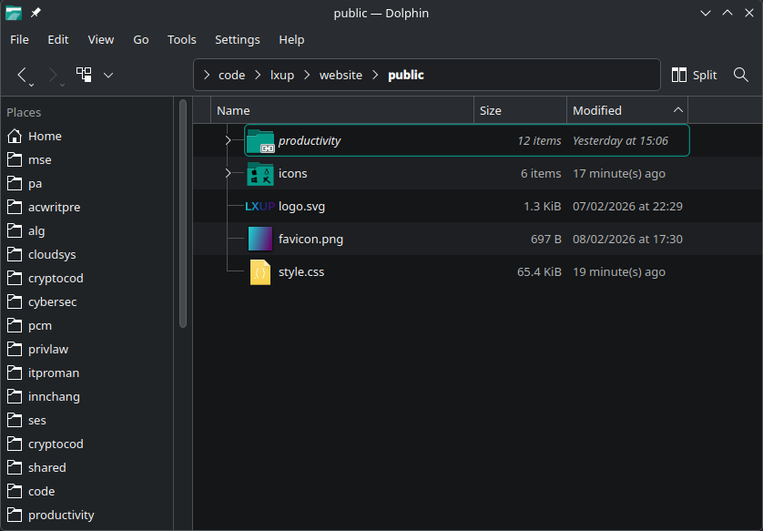 A GUI with a few files and folders about a website. A quick access list at the left.