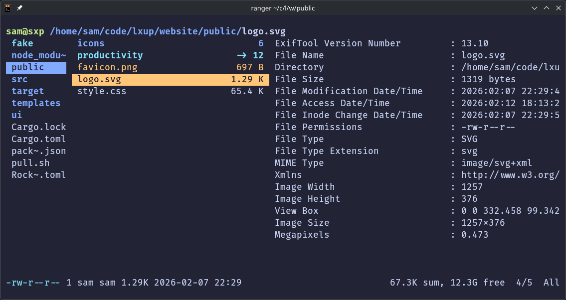 The same folder visible in the TUI of ranger. The preview is just metadata about the selected logo.svg.